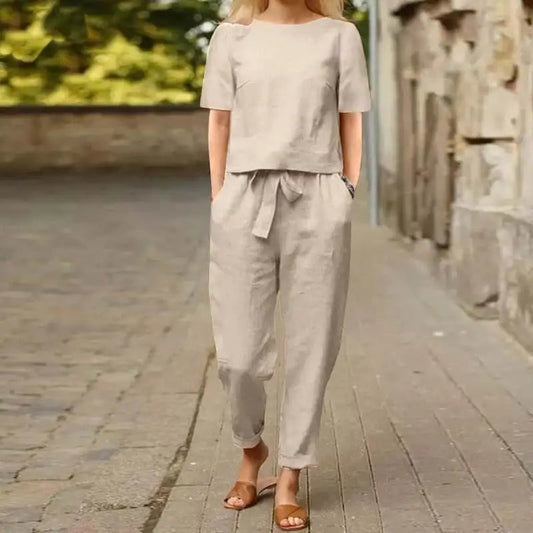 Aimee | Women's Cropped Tie Waist Two-Piece Set