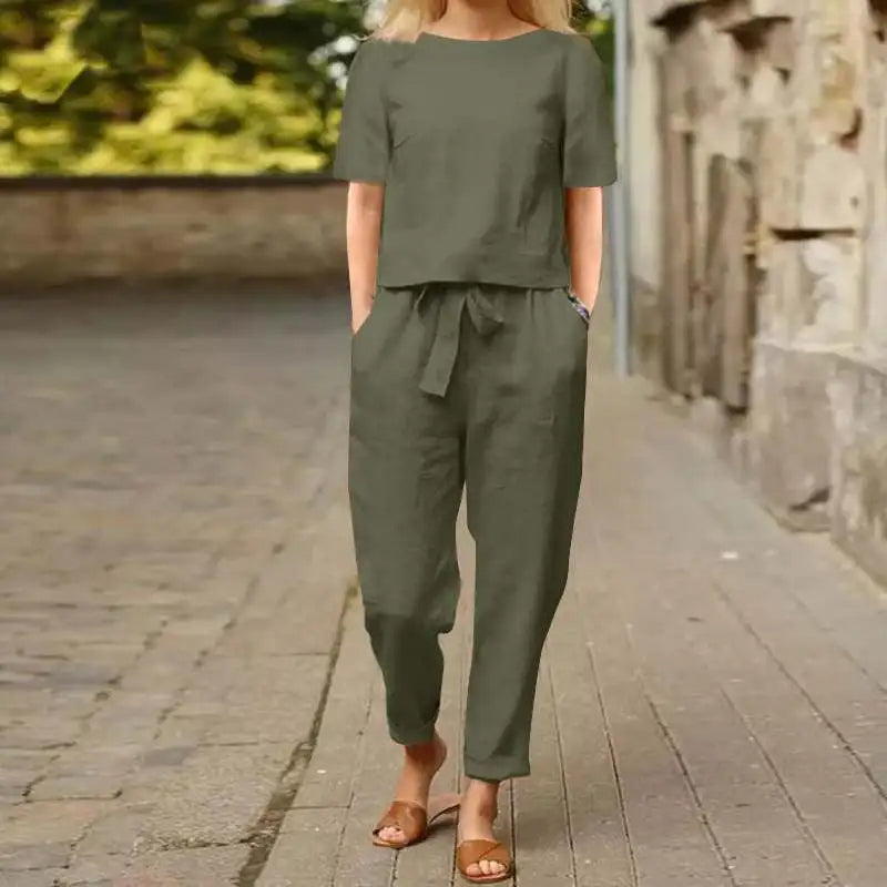 Aimee | Women's Cropped Tie Waist Two-Piece Set