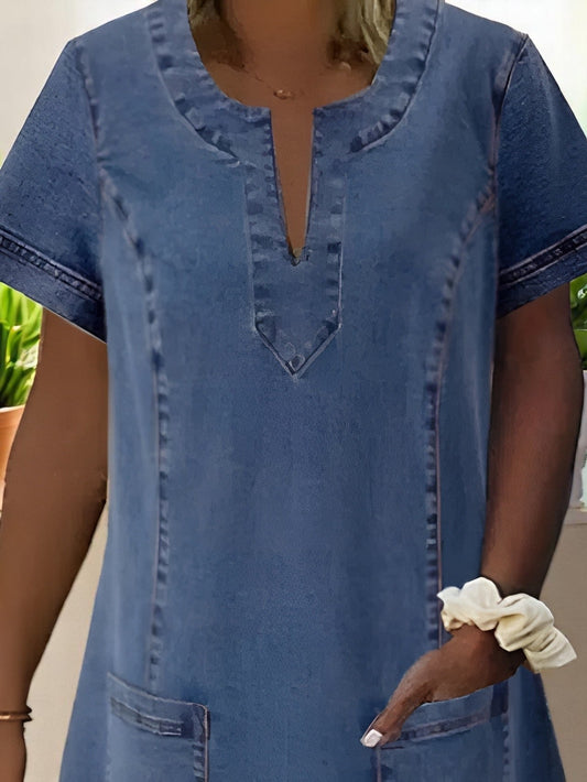 April | Women's V-Neck Denim A-Line Mini Dress