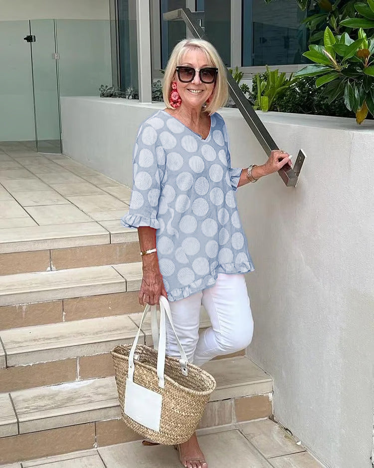 Clara | Women's V-Neck Polka Dot Top