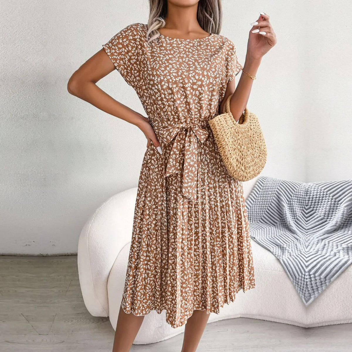 Gina | Women's Pleated A-Line Midi Dress