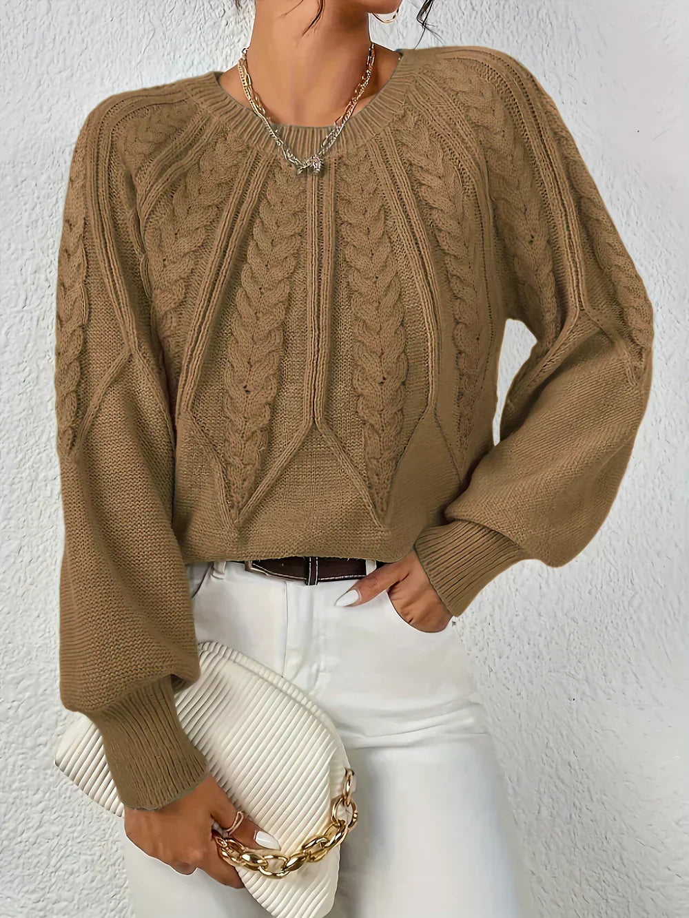 Gwen | Women's Cable Knit Long Sleeve Sweater