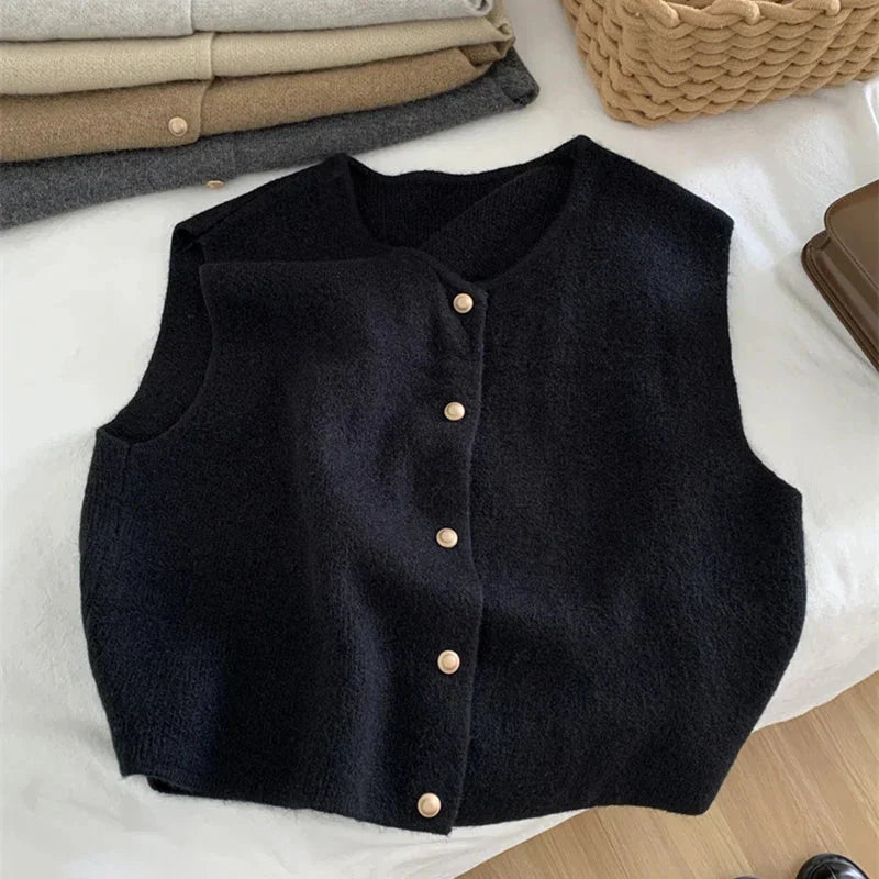 Hallie | Women's Button Front Sleeveless Sweater Vest