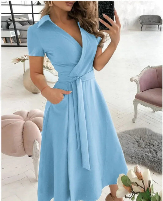 Judy | Women's Tie Waist A-Line Midi Dress
