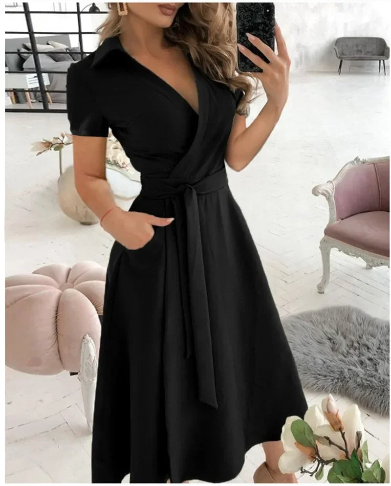 Judy | Women's Tie Waist A-Line Midi Dress