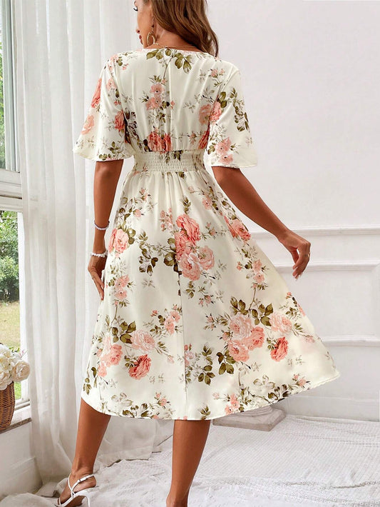 Kara | Women's V-Neck Fit & Flare Midi Dress
