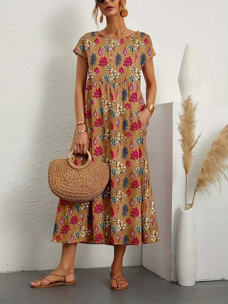 Kathleen | Women's Short Sleeve A-Line Midi Dress