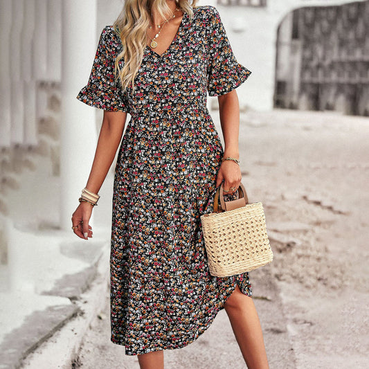 Lexi | Women's V-Neck A-Line Midi Dress