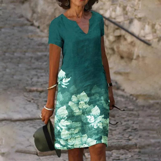 Loretta | Women's V-Neck A-Line Midi Dress