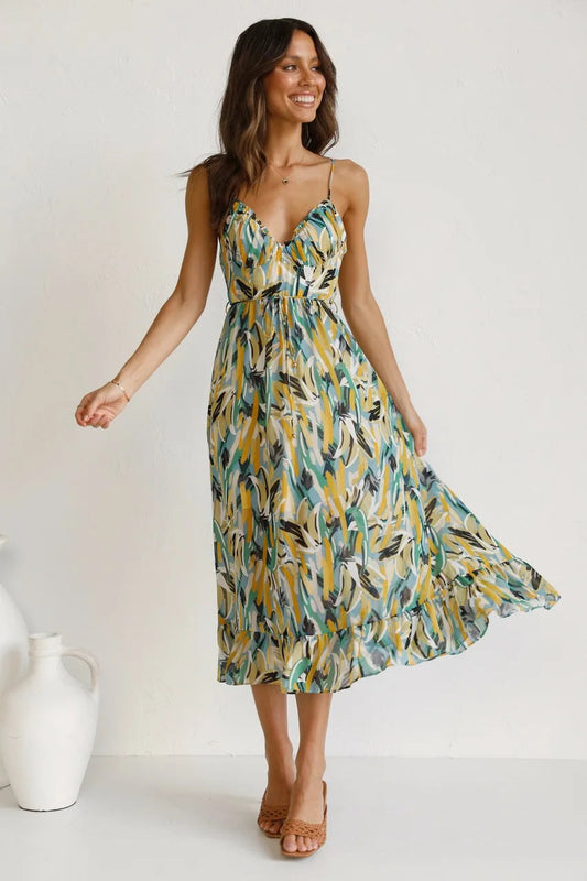 Melissa | Women's V-Neck A-Line Midi Dress