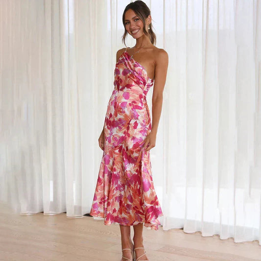 Miranda | Women's One Shoulder Fit & Flare Midi Dress