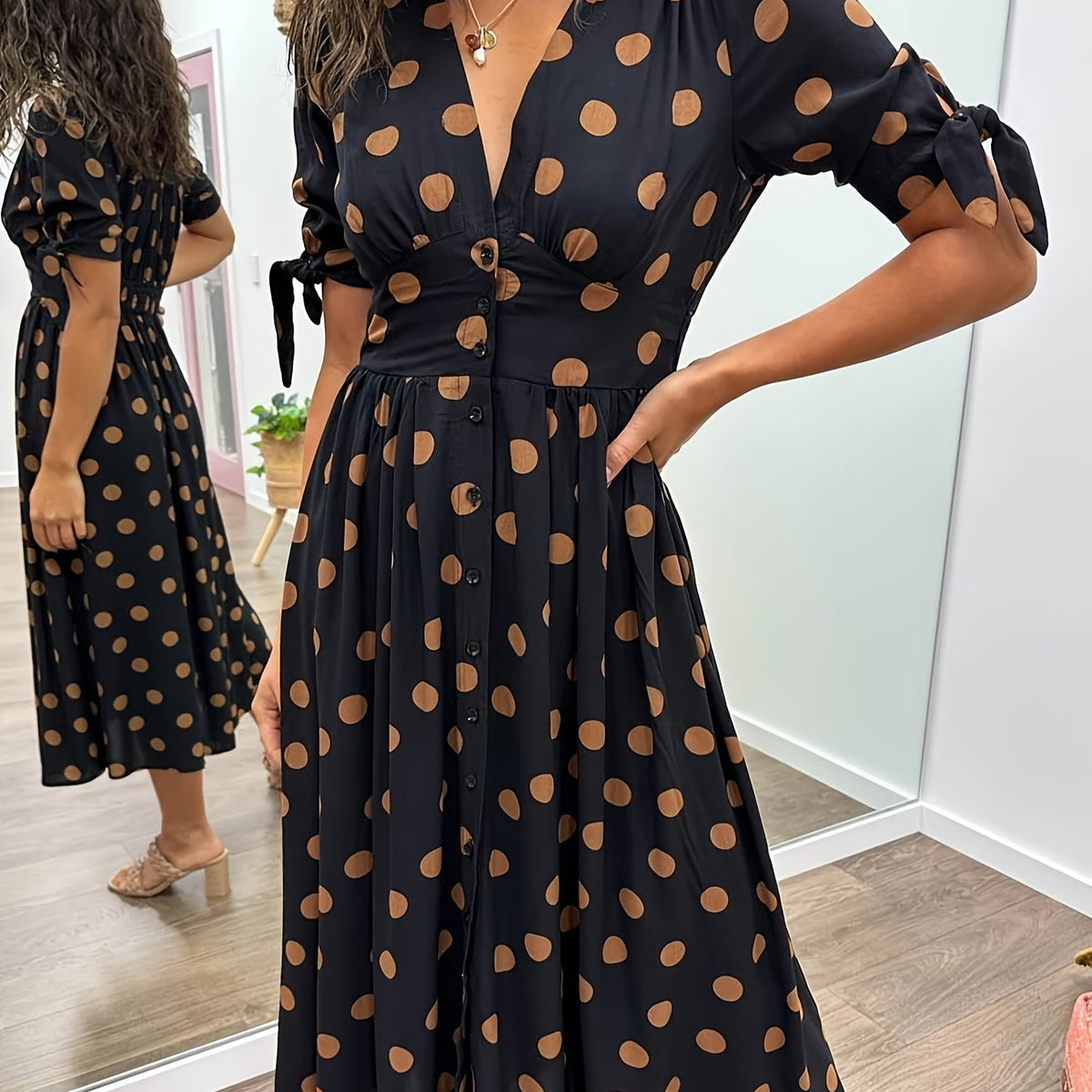 Nina | Women's V-Neck A-Line Midi Dress