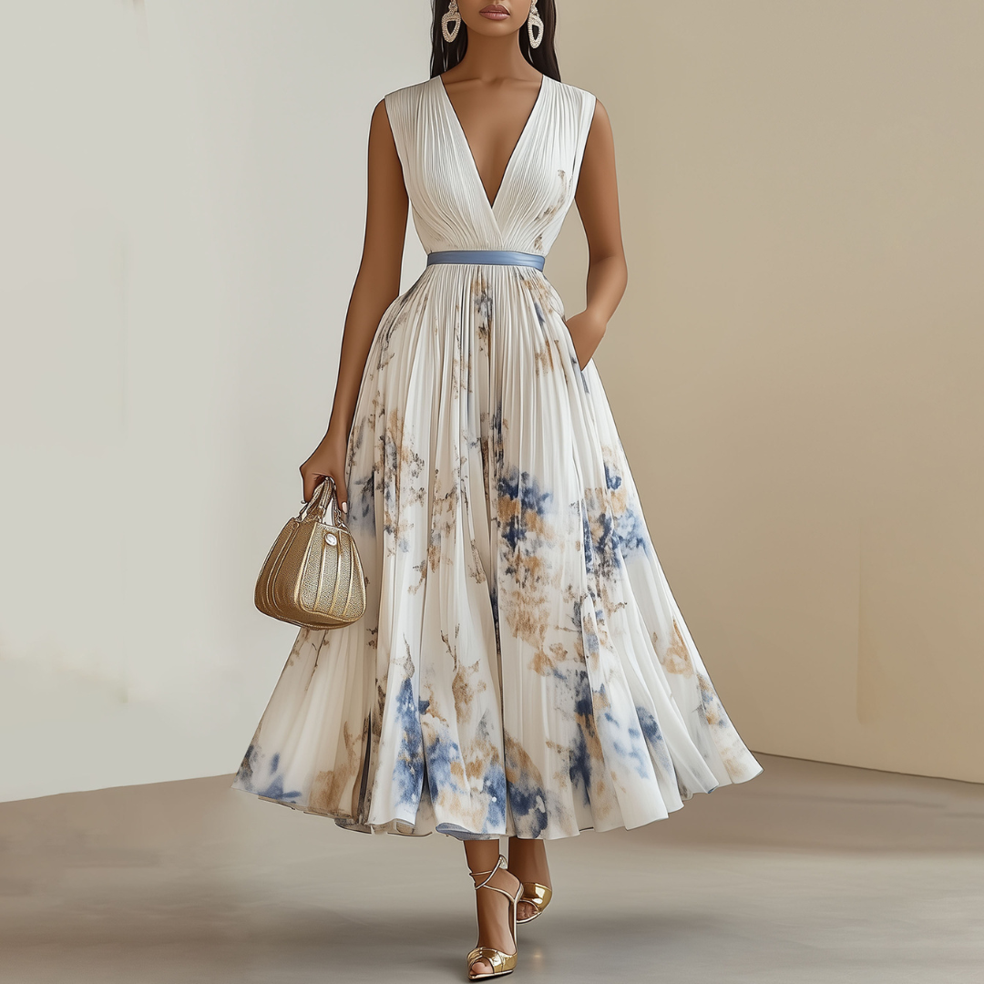 Noelle | Women's Sleeveless V-Neck A-Line Midi Dress