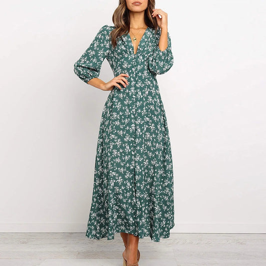 Norma | Women's V-Neck A-Line Maxi Dress