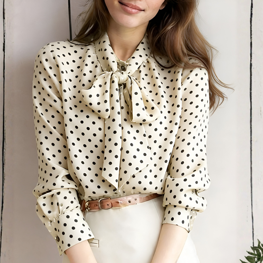 Polka Dot Tie-Neck Blouse
