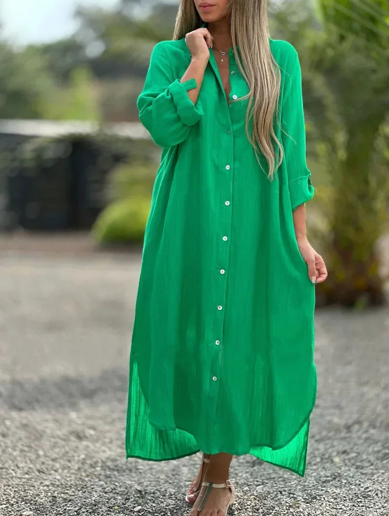 Roberta | Women's Button-Down Maxi Shirt Dress