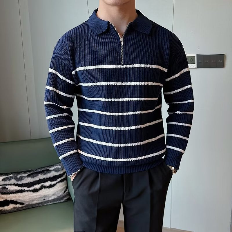 Ronnie | Men's Striped Zipper Neck Sweater