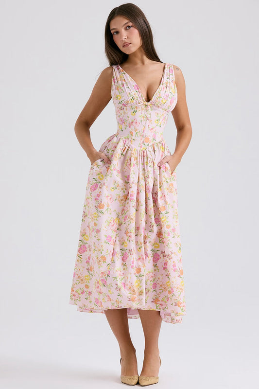 Scarlett | Women's V-Neck A-Line Midi Dress