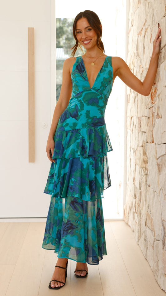 Sylvia | Women's V-Neck Tiered Maxi Dress