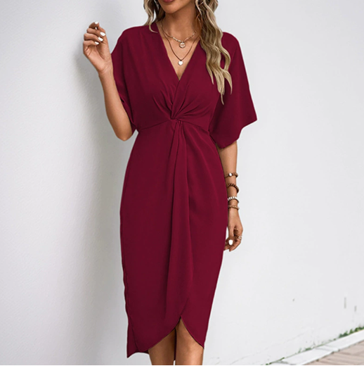 Tessa | Women's V-Neck Twist Front Midi Dress