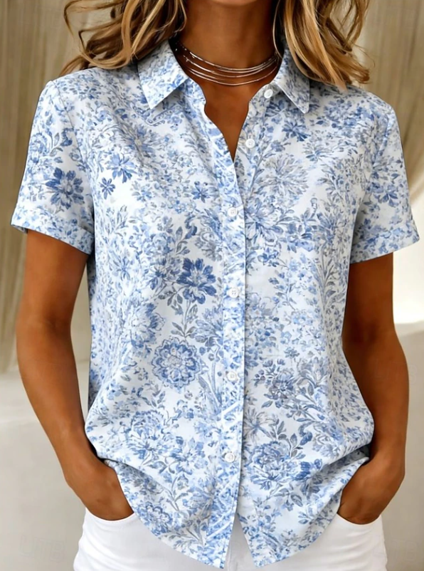 Women's Casual Summer Floral Button-Up Shirt