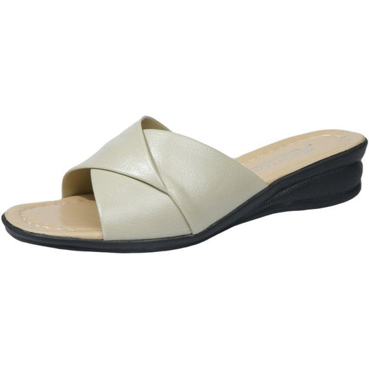 Women's Comfortable Slide Sandals with Crossed Straps and Lightweight Wedge Heel