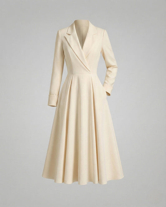 Women's Fitted Coat-Style Blazer Dress with A-Line Skirt