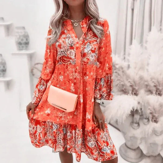 Women's Long-Sleeve All-Over Floral Print Dress