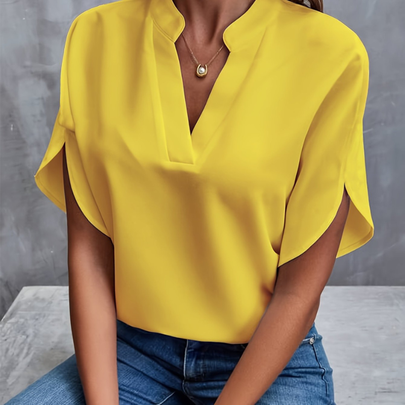 Women's Loose Fit V-Neck Short Sleeve Blouse