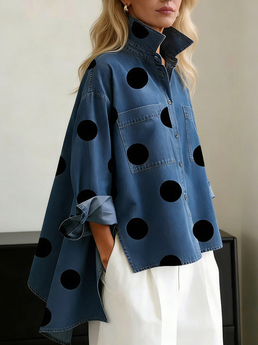Women's Polka Dot Shirt Blouse with Pockets