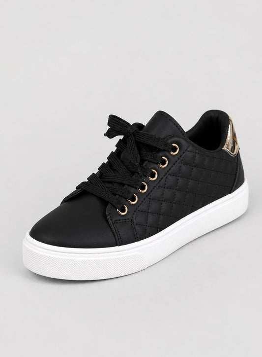Women's Quilted Faux-Leather Lace-Up Flatform Trainers