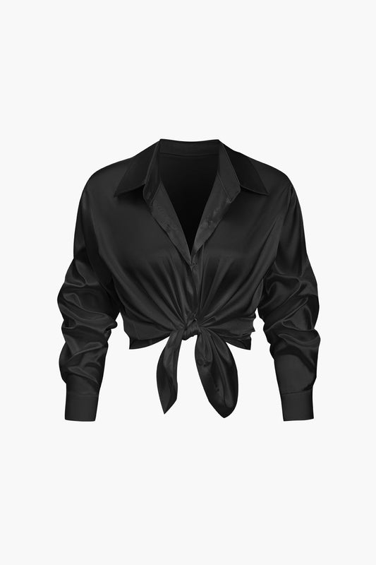 Women's Satin Blouse - Elegant Long-Sleeve Shirt with Loose Fit and Timeless Design