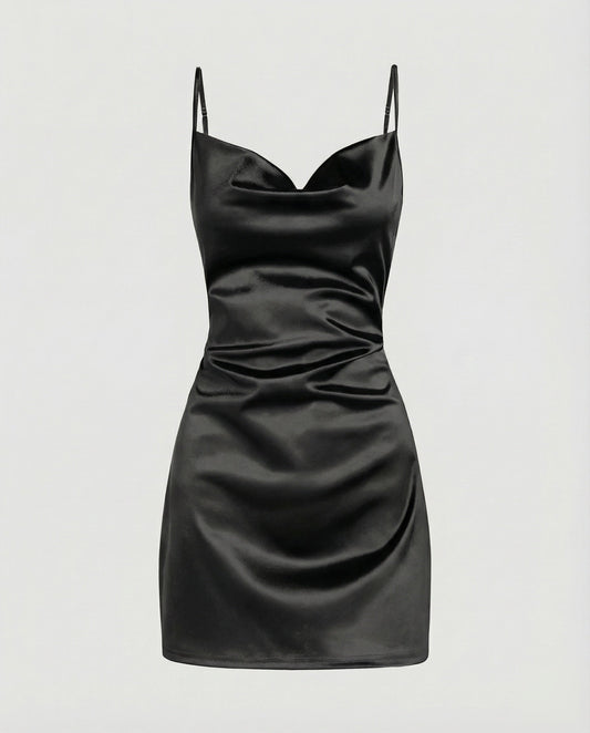 Women's Shimmering Side Draped Satin Mini Dress