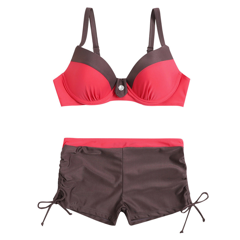 Women's Sporty Bikini with Elegant Bustier and High-Cut Shorts