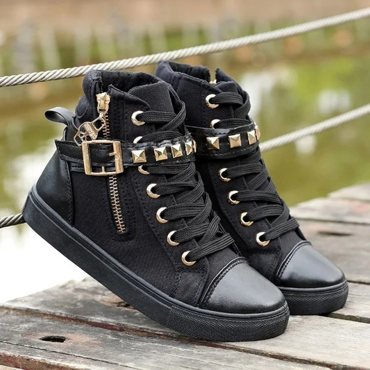 Women's White Leather High-Top Sneakers with Zipper