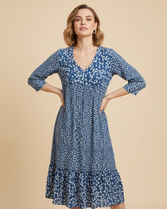Women's Floral A-Line Midi Dress