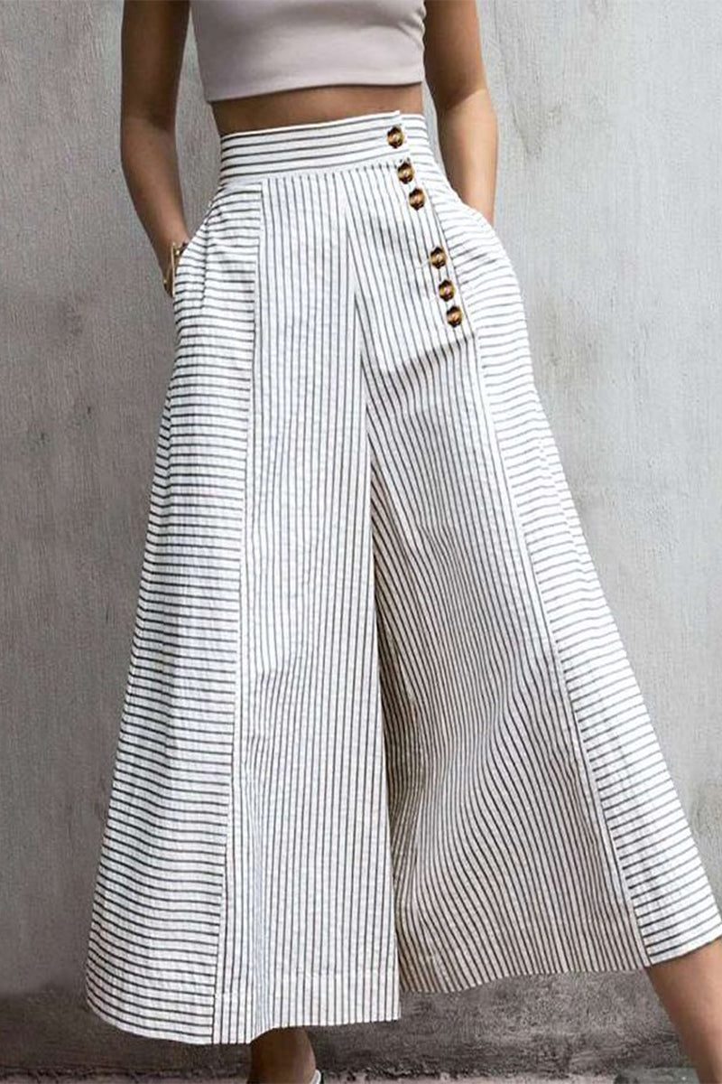 Zoe | Women's High-Waisted Striped Wide Leg Pants