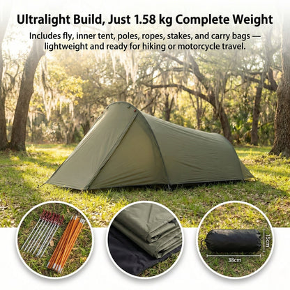 2-Person Ultralight Backpacking Tunnel Tent, 1.58 kg
