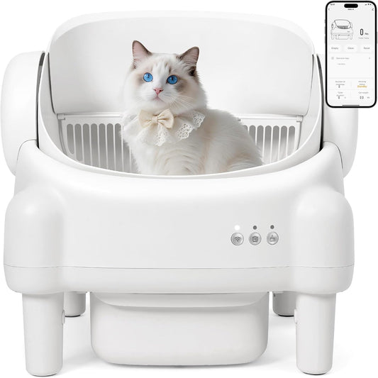 Self-Cleaning Automatic Litter Box — App Control, Multi-Cat, Odor Control (Cream White)
