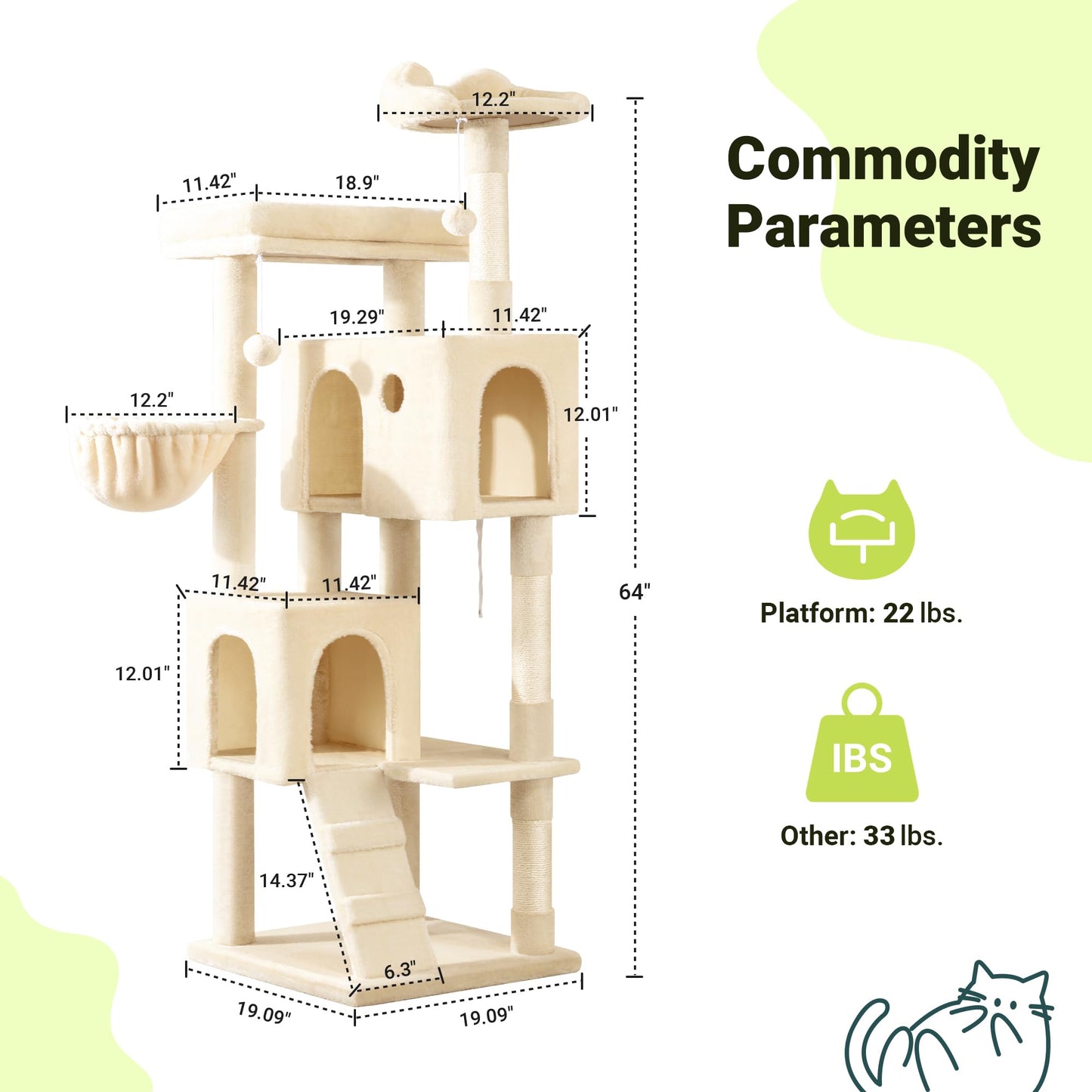 Allewie 64" Multi-Level Cat Tree Tower with Condos & Scratching Posts