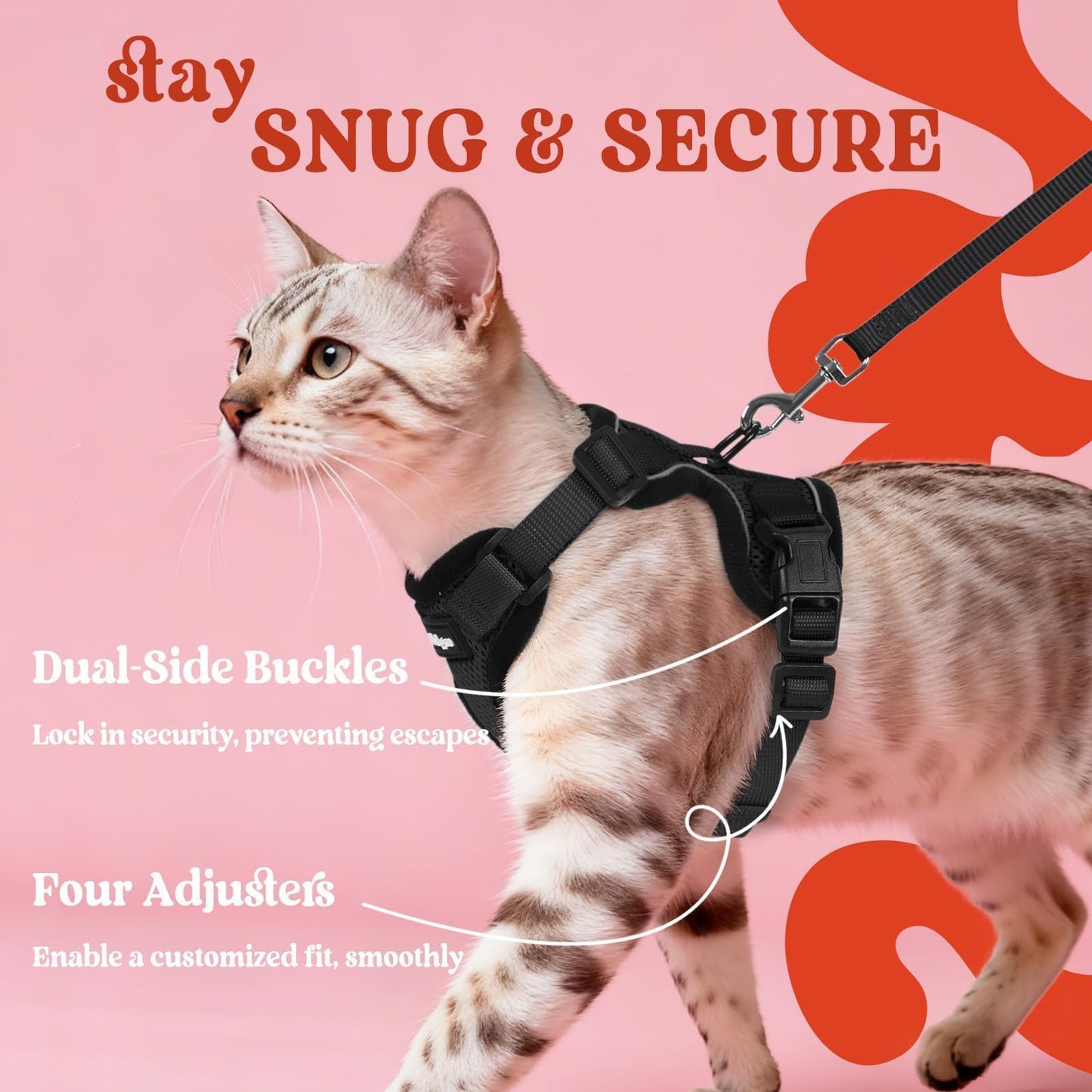 rabbitgoo Escape-Proof Cat Harness & Leash Set (XS, Black)