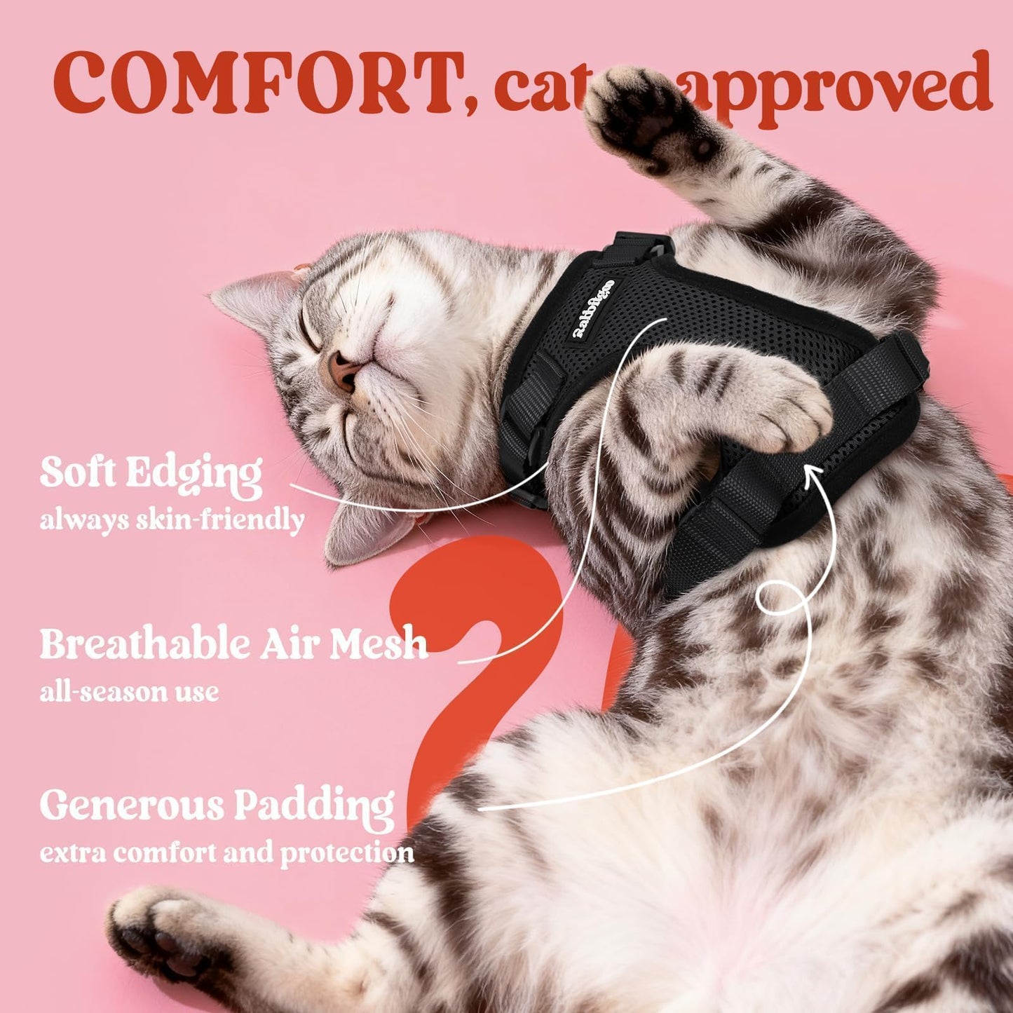 rabbitgoo Escape-Proof Cat Harness & Leash Set (XS, Black)