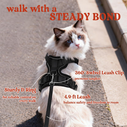 rabbitgoo Escape-Proof Cat Harness & Leash Set (XS, Black)
