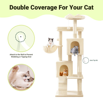 Allewie 64" Multi-Level Cat Tree Tower with Condos & Scratching Posts