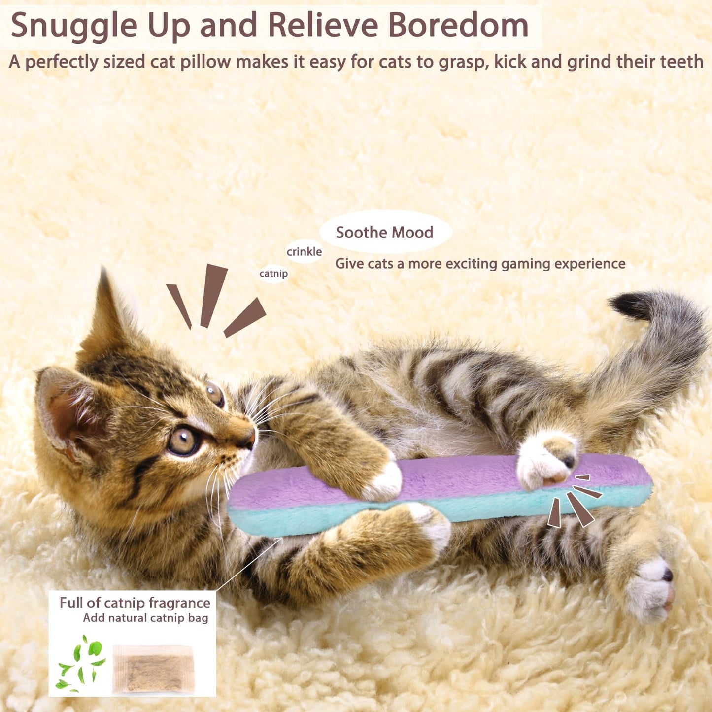 Retro Shaw Refillable Catnip Kicker Pillow with Crinkle Sound