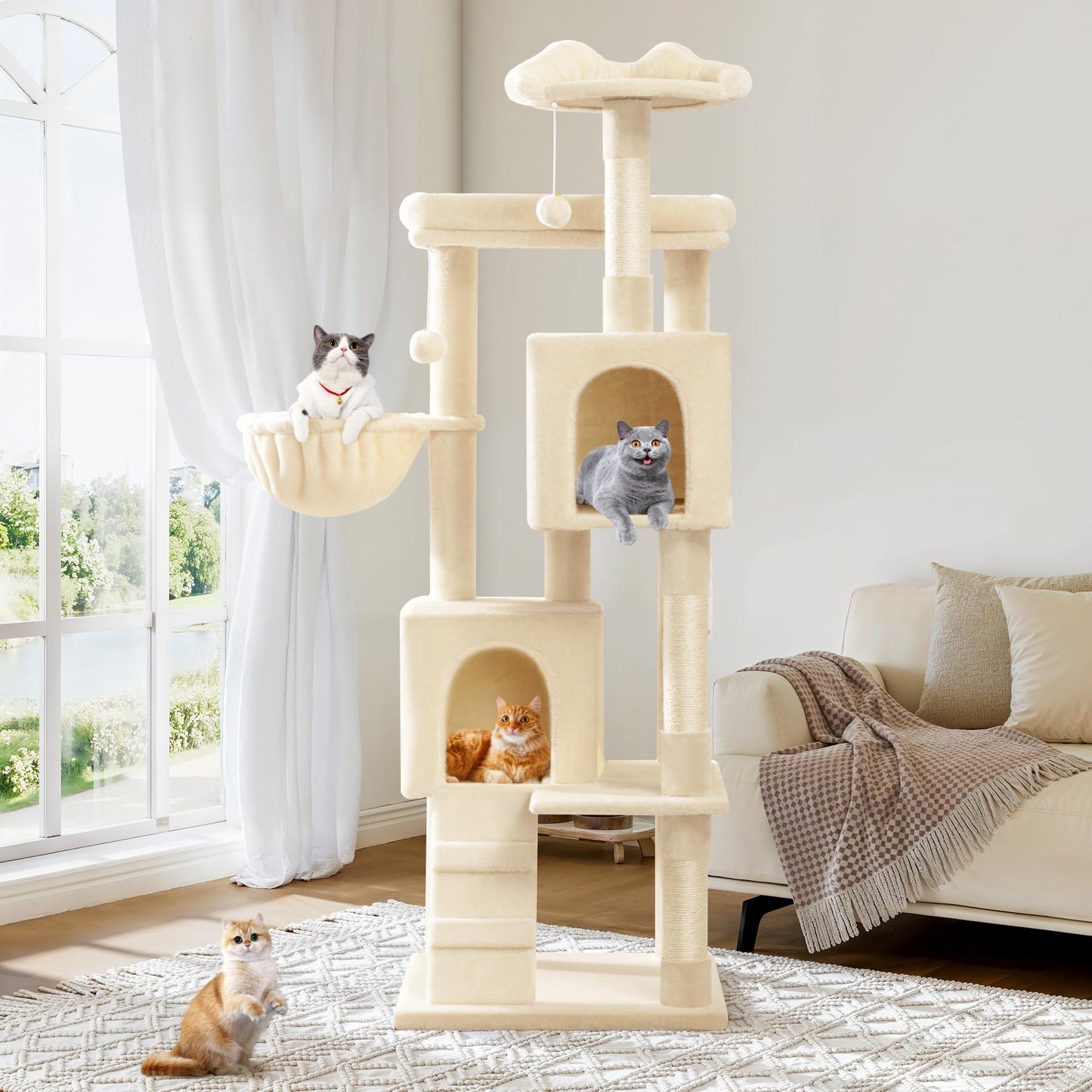 Allewie 64" Multi-Level Cat Tree Tower with Condos & Scratching Posts