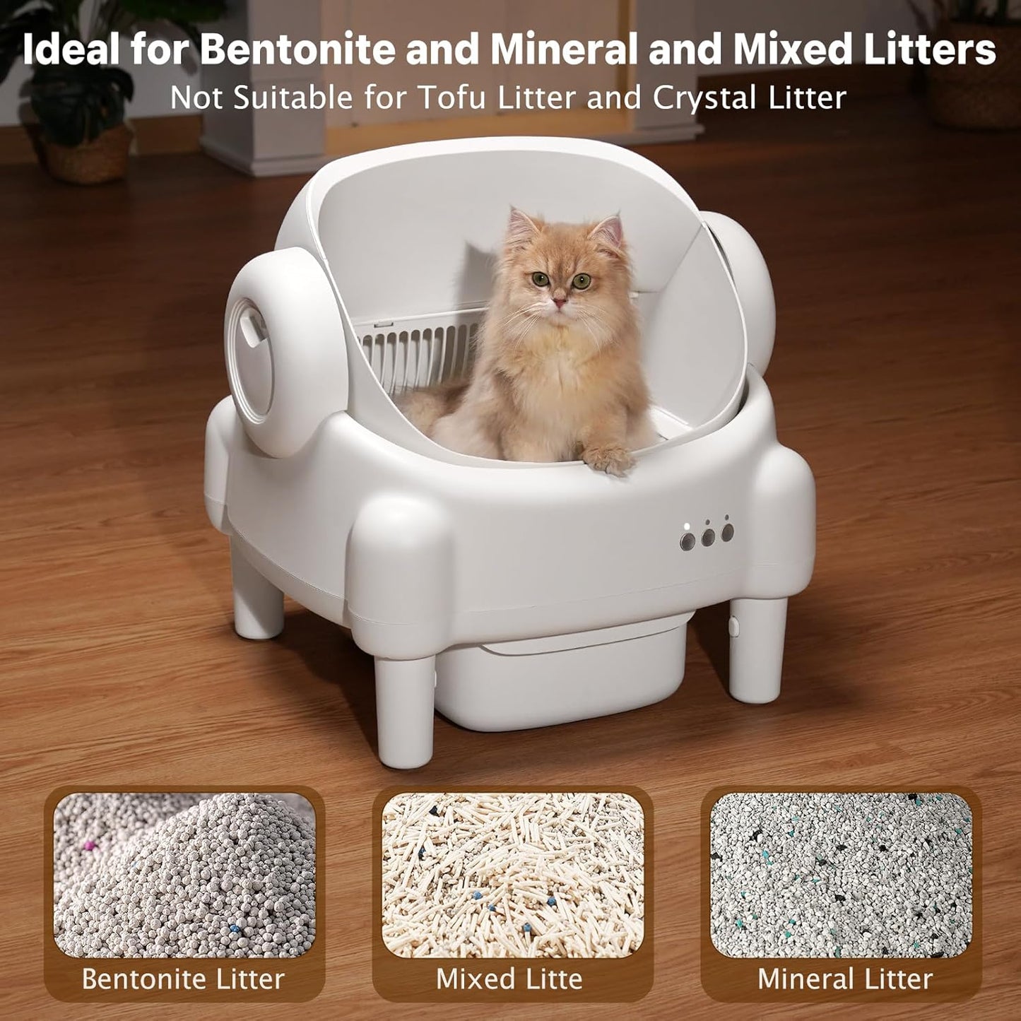 Self-Cleaning Automatic Litter Box — App Control, Multi-Cat, Odor Control (Cream White)