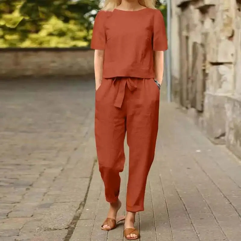 Aimee | Women's Cropped Tie Waist Two-Piece Set