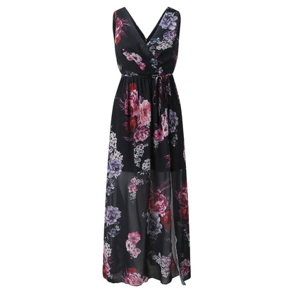 Alison | Women's V-Neck Floral Wrap Maxi Dress