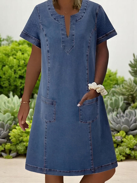 April | Women's V-Neck Denim A-Line Mini Dress